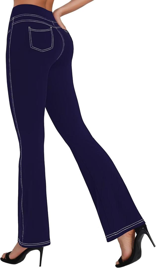 Sunzel Flare Leggings for Women High Waist Workout Leggings with Pockets Tummy Control Wide Leg Flared Yoga Pants (Blue)