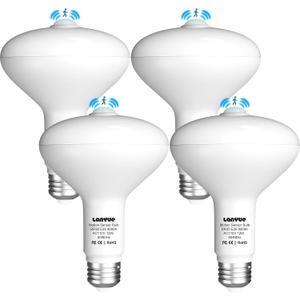 Motion Sensor Light Bulbs, Dusk to Dawn Motion Activated Security Lights, 12W BR30 Motion Detector Led Bulb, 100 Watt Equivalent, E26 6000K Daylight, Suitable for Indoor/Outdoor, (4 Pack)