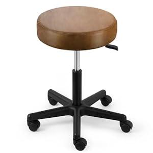 JMU Rolling Stool with Wheels, PVC Leather Large Seat Stool, 400lbs Weight Capacity, Heavy Duty Adjustable Height for Medical Tattoo Office Lab Dentists Healthcare(Tobacco Brown)