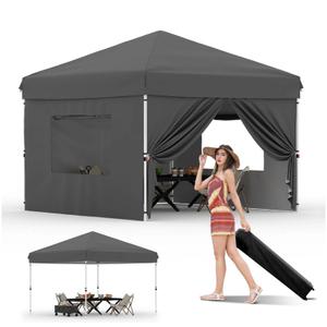 Garvee 10'x10' Pop-Up Canopy Tent with 4 Sidewalls - Portable Instant Commercial Canopy with Stakes, Ropes & Sandbags for Market, Patio & Camping, Black