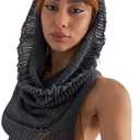 Women Knitted Hoodie Sweater Vest Sexy Sleeveless Hollow Out Hooded Crop Top Streetwear Rave Oufit (Large, Gray)