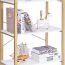 BEWISHOME 37.09" H 3 Tier Bookshelf, Modern Small Book Shelf for Small Spaces, White Gold Wooden Shelves for Bedroom Living Room and Home Office, 13.78" D x 24.12" W x 37.09" H, JCJ42M