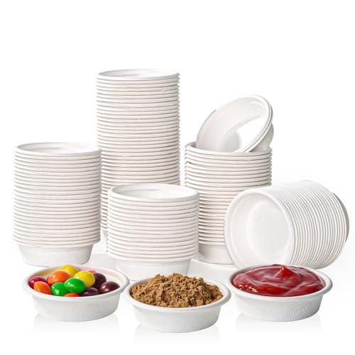 ECOLipak 1 oz Compostable Condiment Cups, 500 Pack Biodegradable Bagasse Portion Cups for Samples, Jello Shots, Tastings, Dessert, Juice, Souffle : Health & Household