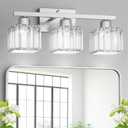 GOLSPARK Bathroom Vanity Lighting Fixtures, 3 Light Brushed Nickel Crystal Light Fixture, Crystal Wall Sconce E26 Base, Square Crystal Glass Shades (Exclude Bulb)