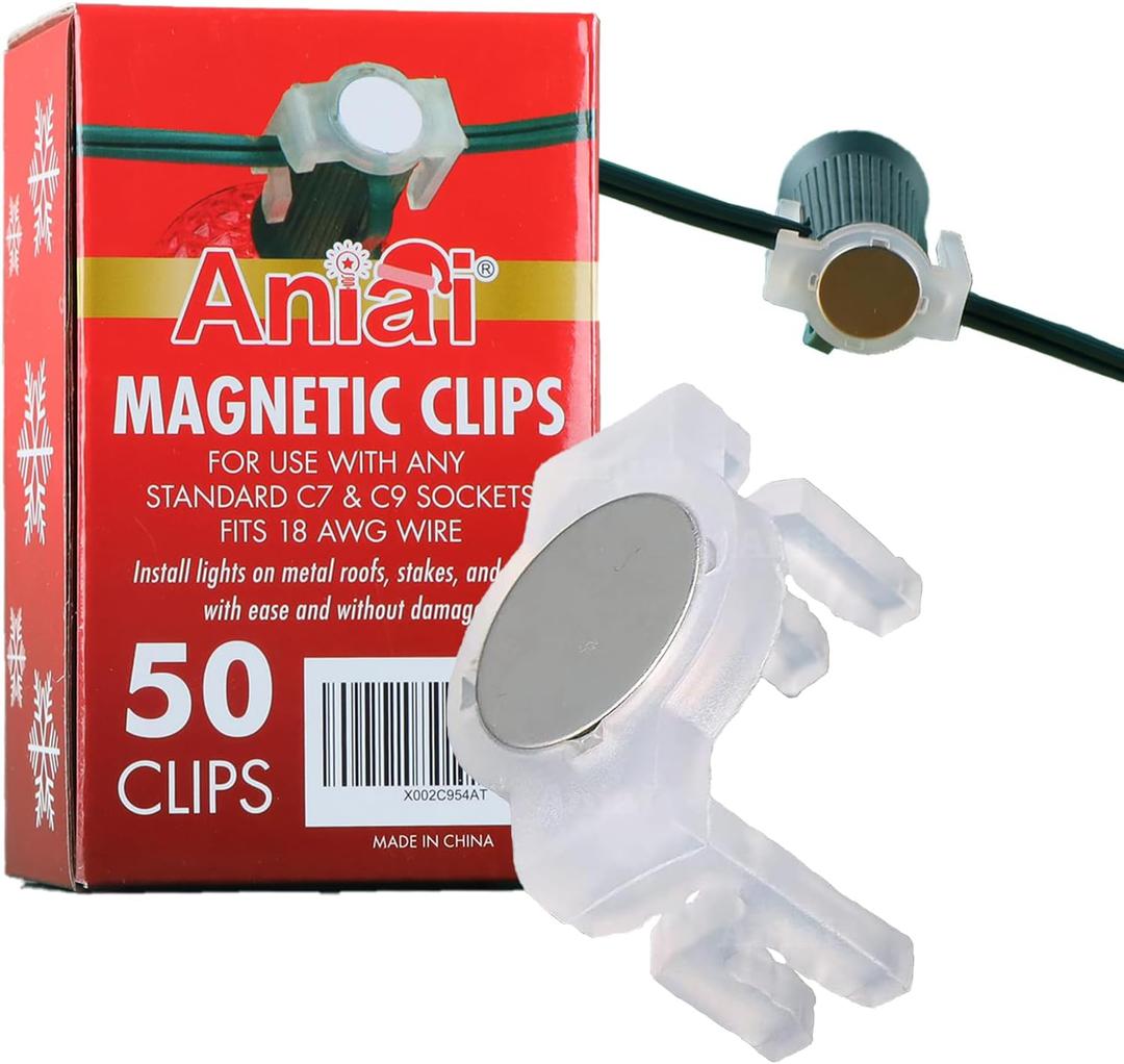 Aniai Strong Magnetic Christmas Light Clips,for Outdoor Living, Box of 50Pcs