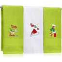 SmoothNovelty 3 Pcs Christmas Hand Towels for Bathroom Lime Green Xmas Embroidered Bathroom Towels Farmhouse Decorative 13.78 x 29.53 Inch Absorbent Soft Cotton for Kitchen Decor Gift