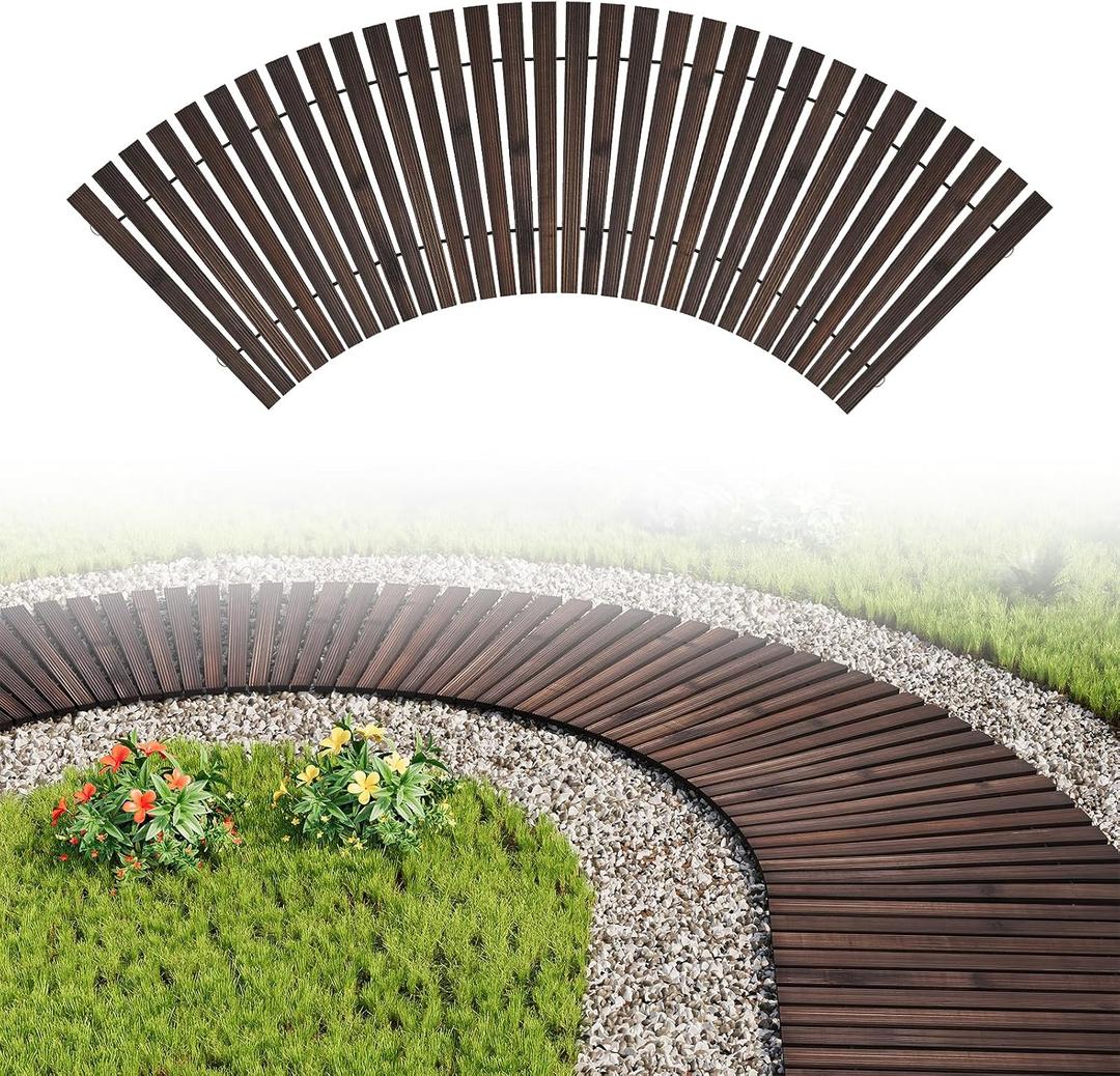 6FT Wooden Garden Parhway Walkway 25" Wide Oversize Outdoor Roll Out Decorative Garden Walkway Non-Slip Surface Road Floor for Outdoor Garden Beach Wedding Party (6FT Curved, Carbonized)