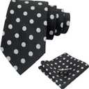 Men's Tie Sets, Black and White Polka Dot Ties for Men with Pocket Square Tie Bar/Cufflinks for Wedding Business