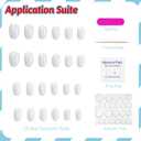 White Press on Nails Short Almond Sparkly Fake Nails False Nails with Glitter Designs Natural Nails Reusable Solid Colour Glossy Glue on Nails Acrylic Nails for Women Girls 24Pcs