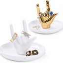 Set of 2 Hand Ring Holder, I Love You Hand Shape Jewelry Dish for Wedding Engagement, Trinket Tray Gifts for Women Her Birthday Christmas Valentines