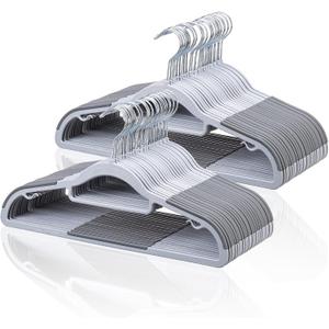 Pack of 50 Coat Hangers, Space-Saving Plastic Clothes Hangers, Non-Slip, 0.2 Inches Slim, 360 Swivel Silver Hook for Shirts, Pants & Wet/Dry Garments, Light and Dark Gray