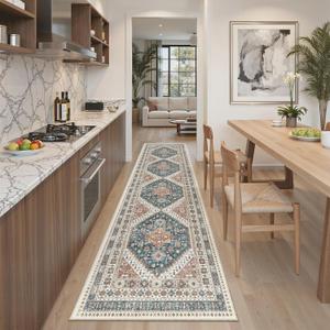 Madane Runner Rug 2x8, Washable Hallway Runner Rugs, Non-Slip Low-Pile Soft Kitchen Rug Runner Laundry Room Rug, Vintage Throw Entry Foyer Mat for Entrance Living Room (Navy Blue, 2 x 8)