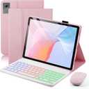 Case with Keyboard for 2025 Lenovo Idea Tab Plus 12.1 Inch/Lenovo Tab K12 - Rainbow Backlit Detachable Cover with Mouse (TB361FU/TB361ZU) - Pink