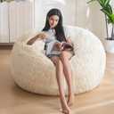 MAXYOYO Bean Bag Chair for Adults, Large 4 ft Bean Bag Chair with Foam Filling, Ultra Soft Fur Lazy Sofa for Living Room Bedroom, Machine Washable Cover (White)