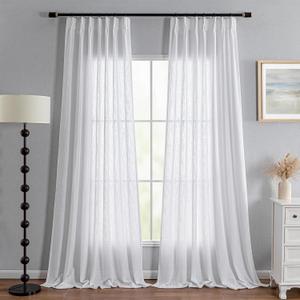 MYSKY HOME Floor to Ceiling Curtains 108 Inches White Sheer Window Drapes 2 Panel Sets Pinch Pleated Draperies Linen Look Boho Fabric, Soft Cotton Blend Light Filtering for Living Room, 40W x 108L