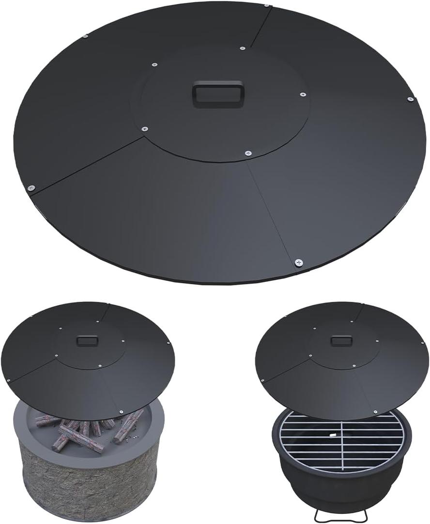 Round Fire Pit Lid, 24" Metal Cover with Handle Fits for Bonfire Pits or Fire Tables, All-Weather Resistance Outdoor Firepit Accessory, Smokeless Fire Pit Cover Doubles as Tabletop