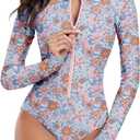 Century Star Long Sleeve Swimsuits for Women Rash Guard UPF 50+ Modest One Piece Surfing Full Coverage Bathing Suit Swimwear (4-6, Purple Orange Floral)