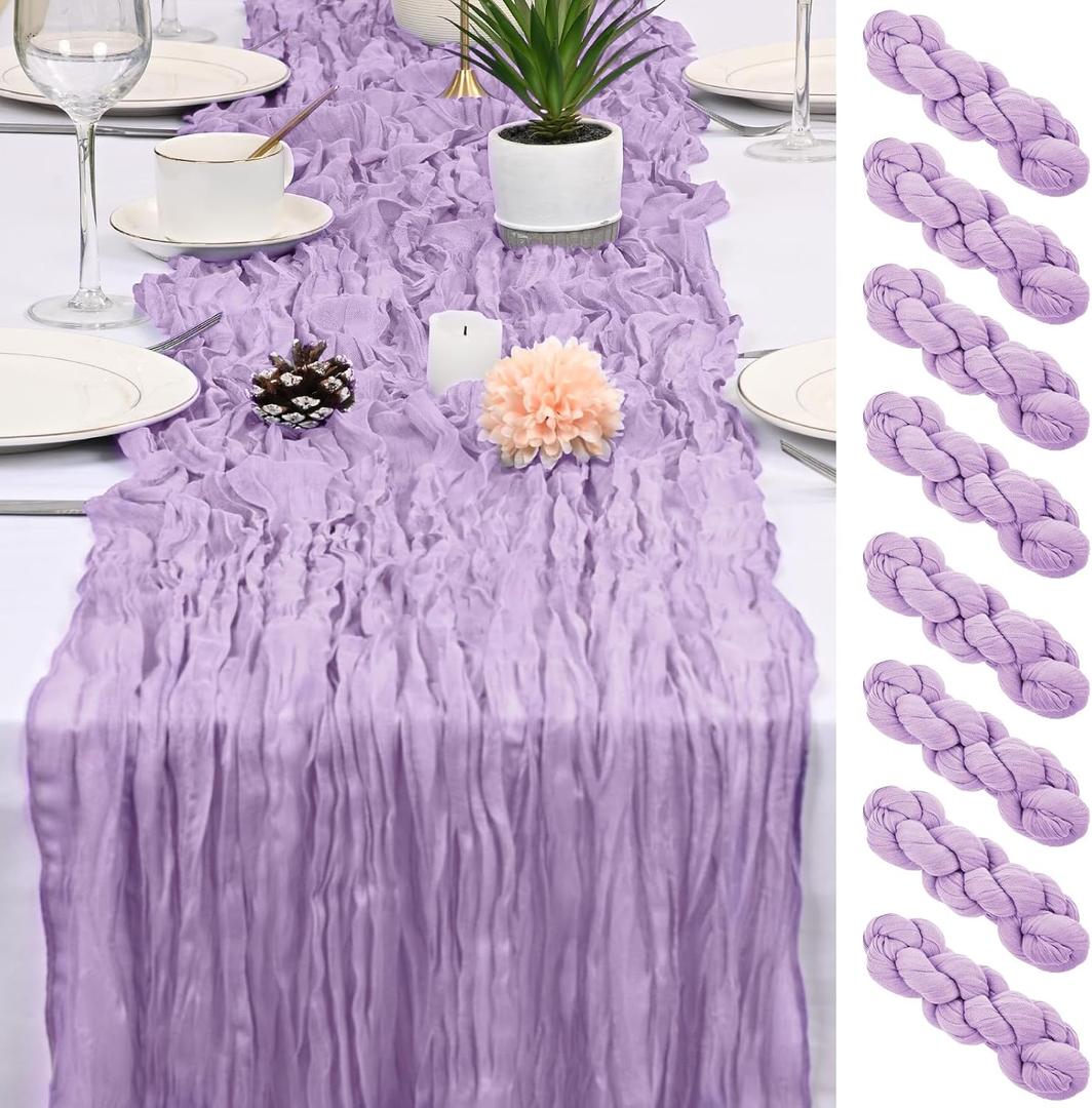 8 Pack Lavender Cheesecloth Table Runner 17x108 inch Boho Gauze Cheese Cloth Table Runners for Wedding Party Baby Bridal Shower Home Decor