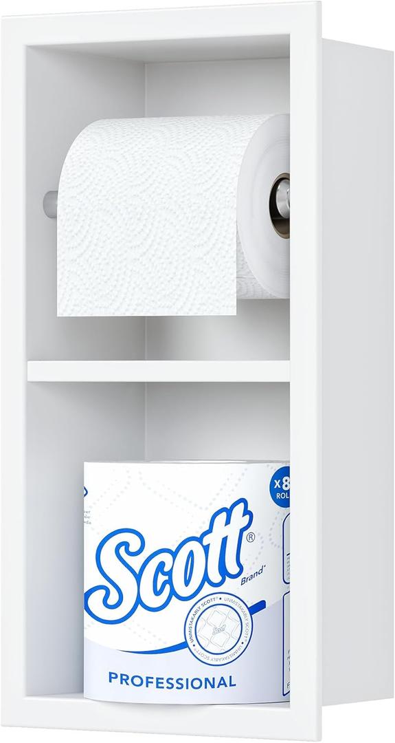 Neodrain White Tissue Holder, Contemporary Hotel Style Pivoting in Wall Toilet Paper Holder, Stainless Steel Recessed Tissue Paper Roll Holder, Double roll (6X12In)