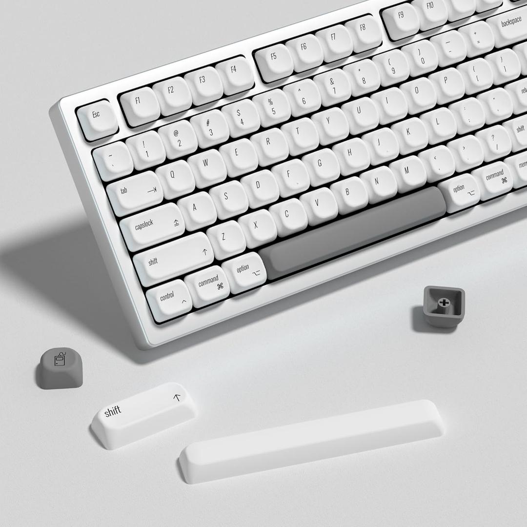 KBDiy for MAC Style KOA Profile Keycaps 60 Percent, Dye-Sublimation PBT White Custom Keyboard Keycap, 138 Keys Cap Set for Cherry Gateron MX Switches Mechanical Keyboards