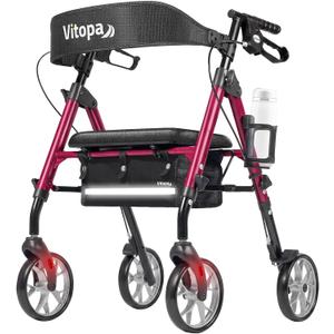 Walkers for Seniors with Seat W20A, 15 lbs Lightweight Rollator | Aluminum, 350 lbs Heavy-Duty, Smooth 8” Widened Wheels, Foldable, Dual Height Adjustment, Thickened Ergonomic Seat & Backrest