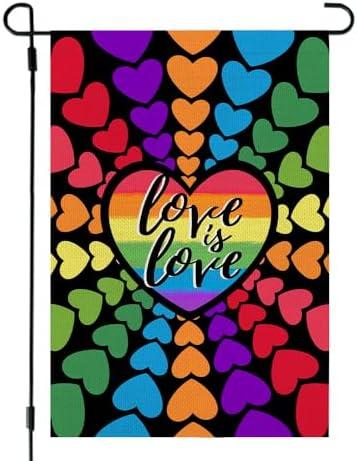 Pack of 2, CROWNED BEAUTY Pride LGBTQ+ Garden Flag Love Is Love Rainbow Hearts 12X18 Inch Double Sided for Outside Small Burlap Burlap Flag Yard Decoration CF1765-12