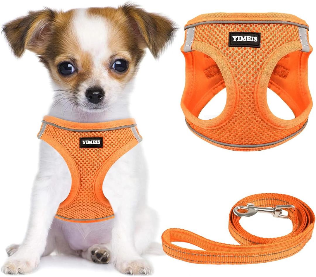 YIMEIS Dog Harness and Leash Set, No Pull Soft Mesh Pet Harness, Reflective Adjustable Puppy Vest for Small Medium Large Dogs, Cats (Orange01, X-Small (Pack of 1)