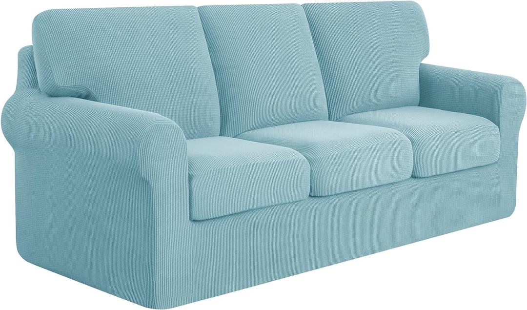 SUBRTEX 7 Pieces Stretch Sofa Slipcover,Couch Cover for 3 Cushion Washable Sofa Cover with Individual Backrest Cushion Covers for Living Room(Large,Steel Blue)