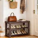 Amada 3 Tier Bamboo Shoe Rack Bench for Entryway, Living Room, Brown, 27.56 x 11.02 x 17.72 inches