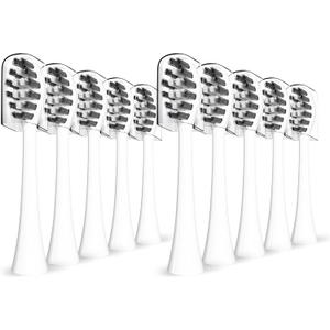 Replacement Toothbrush Heads Compatible with Gleem Electric Toothbrush, W Shape Design Planted with Nylon Bristle Black 10 Pack (White)