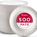 9-Inch Disposable Paper Plates - 500 Count - Bulk Pack of Uncoated Paper Plates for Everyday Use - Dinnerware for Meals, Parties And Picnics