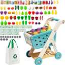 102pcs Kids Shopping Cart Trolley Play Set with Pretend Food and Accessories,Perfect for Ages 3+ Pretend Play and Role-Playing Games