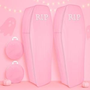 Liliful 2 Pcs Halloween Cemetery Pop up Coffin with Lid, 60 Inch Collapsible Scary Fake Fabric Coffin Prop Life Size, for Graveyard, Halloween Decoration, Lawn, Party (Pink,Lifelike) : Patio, Lawn & Garden