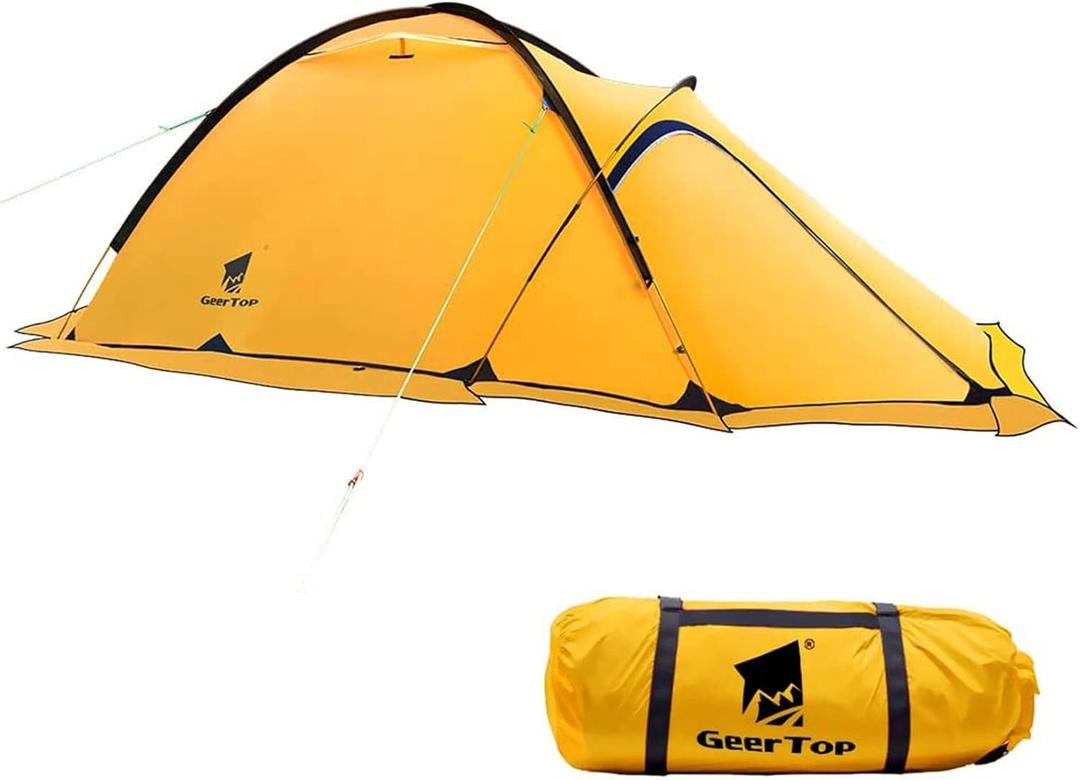 Geertop Portable 2 Person 4 Season Tent Waterproof Backpacking Tent Double Layer All Weather for Camping Hiking Travel Climbing Mountaineering - Easy Set Up (Yellow)
