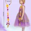 2 x Kids Costume Wig, Rapunzel Wig for Kids, Tiara Headband Girls Tangled Braid with Colorful Flowers, Halloween Christmas Parties Rapunzel Costume Hair for Girls