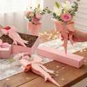 Lerheedi 24 Pcs Flower Bouquet Holder Mother's Day Single Rose Bow Theme Bags DIY Flower Wrapping Paper for Wedding Valentine Graduation Birthday Floral Arrangement (Pink)