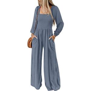 Dokotoo Women's Casual Loose Overalls Jumpsuits One Piece Long Sleeve Wide Leg Long Pant Rompers With Pockets S