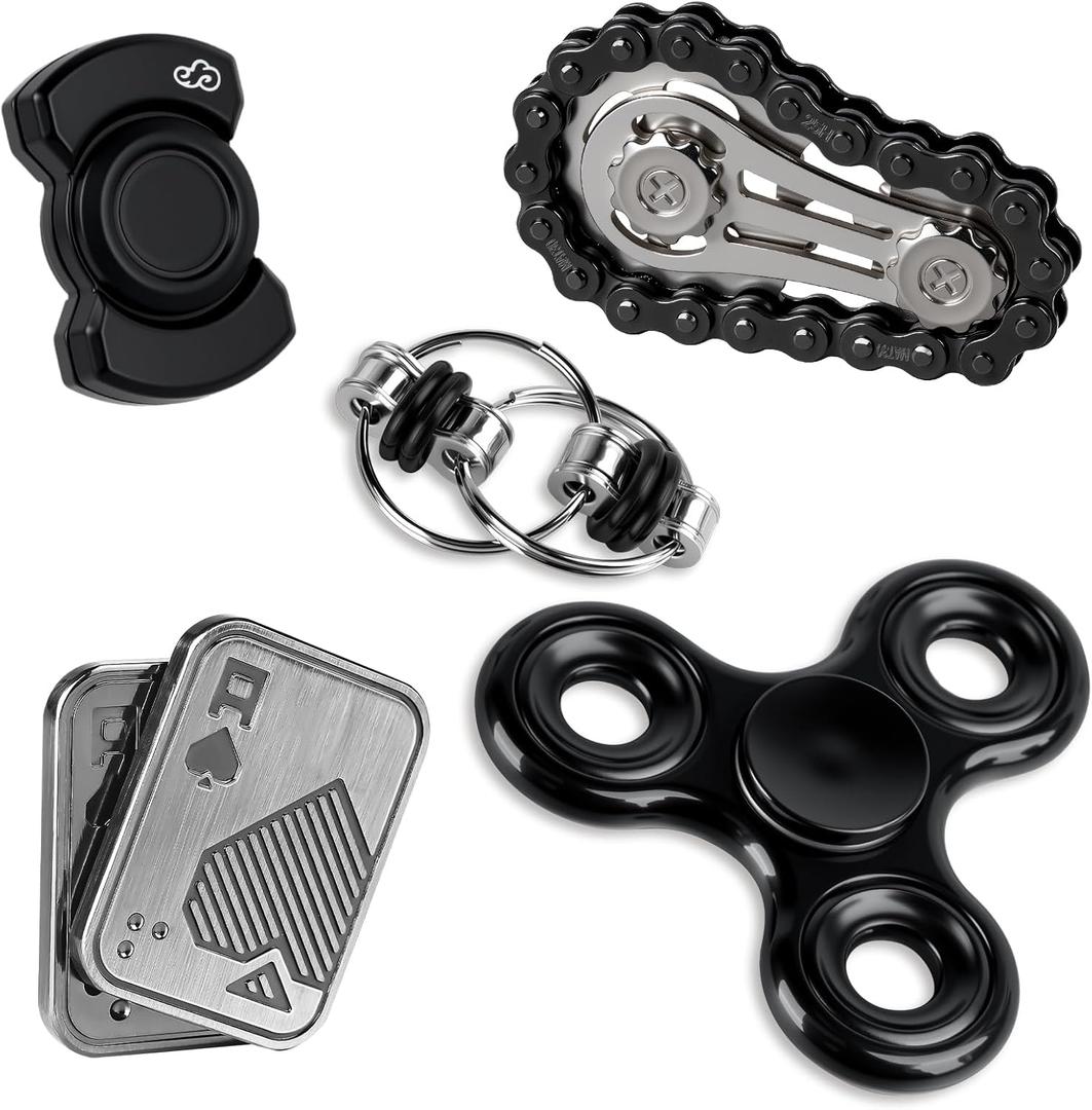 5 Pcs Fidget Toys Adults Metal Fidgets Toy Set Magnetic Slider Clicker/Spinner for Stress & Anxiety Relief, Office Desk Sensory Toys for Autism ADHD Cool Gadgets Gift for Men Women