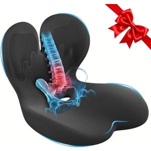 Car Seat Cushion with Lumbar Support for Long Driving Truck RV, Ergonomic Memory Foam Office Chair Cushion for Sciatica, Tailbone & Lower Back Relief, Ideal Gift for Drivers & Office Workers (Black)