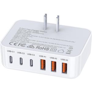 100W USB C Wall Charger Block, 6 Port Fast Charger Plug Adapter with PD USB-C + QC USB A Multiport Type C Charging Block Station Cube Hub for iPhone 17 16 15 14 13 12 Pro Max XR XS 8 7, Samsung