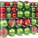 100 Pcs Christmas Ornaments Set for Tree, Red and Green Xmas Decorations, Shiny and Glitter Assorted Shatterproof Hanging Balls Decor Baubles Set for Party/Home/Garland/Wreaths