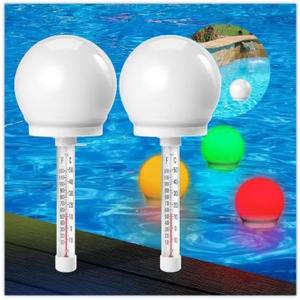 2PC Solar-Powered LED Floating Pool Thermometer - Waterproof, Self-Charging & Glow-in-The-Dark Temperature Gauge for Pools, Hot Tubs, and Spas (Day/Night Use)