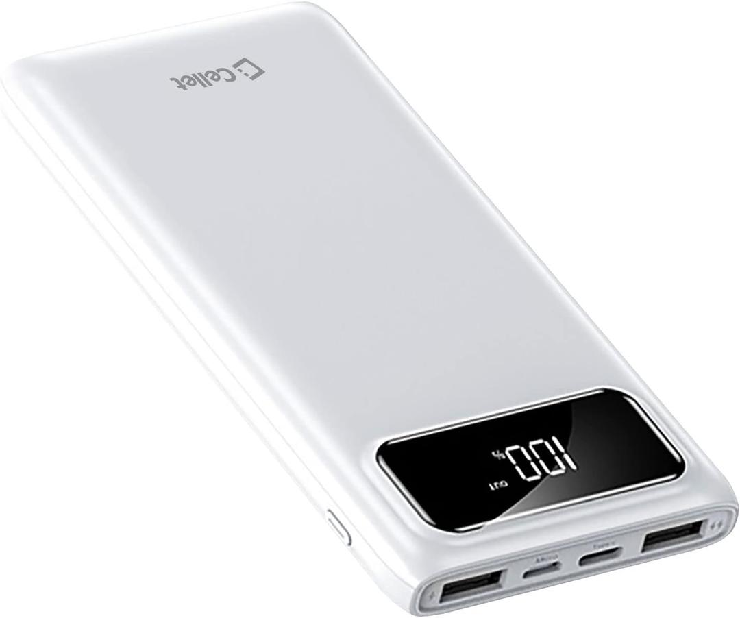 Portable Charger Battery Pack 10000mAh - Fast Charging Universal Power Bank with Dual USB Ports  USB Cables Included (White)