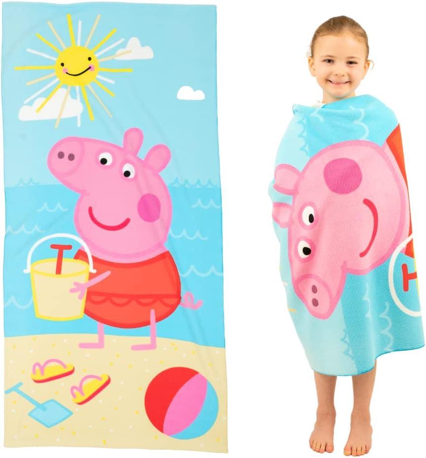 Franco Peppa Pig Kids Super Soft Lightweight 100% Recycled Bath/Pool/Beach Towel Made from Recycled Plastic Bottles, 58 in x 28 in, (100% Official Licensed Peppa Pig Product), Large