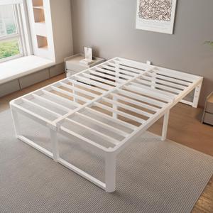 ZTH Full Bed Frame, 12 inch Reinforced Heavy Duty Metal Platform Bed, White