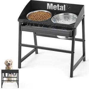 Spill Proof Tilted Elevated Dog Bowls for Large Breed, 15 Tall Raised Dog Bowl with Stand, Stainless Steel Dog Food Bowl & Water Bowl Set for Indoor & Outdoor Use, Easy Clean Large Dog Bowl Dog Dish