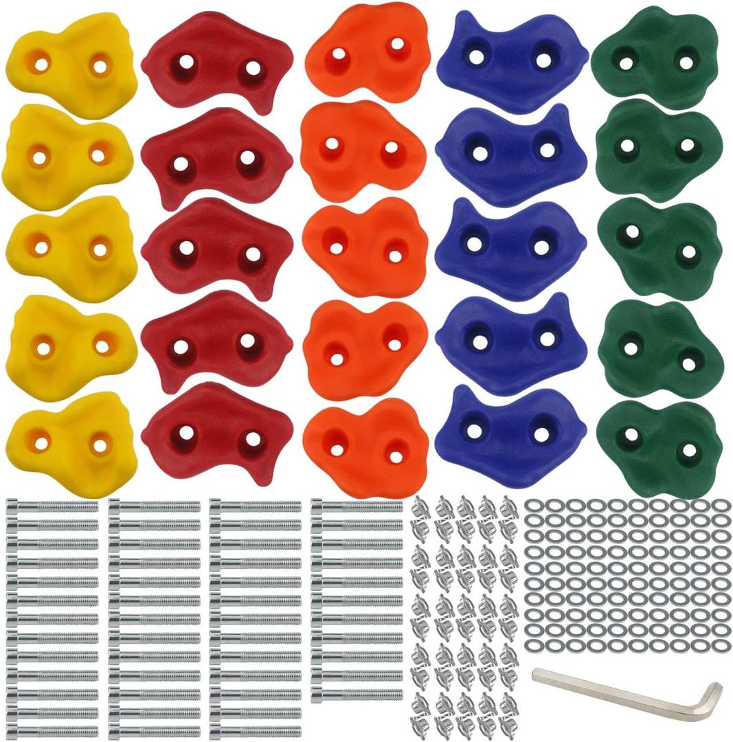 Ogrmar 25 PCS Rock Climbing Holds Set with Mounting Screws and Hardware for DIY Kids Indoor and Outdoor Play Set Use
