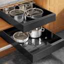 Seinloes 2 Pack Expandable (9"-14") Pull Out Cabinet Organizer 21" Deep With Raising Pad for Framed Cabinets,Upgrade 3 Slide Rails Slide Out Drawers,No Drill Roll Out Shelves Adhesive,Black