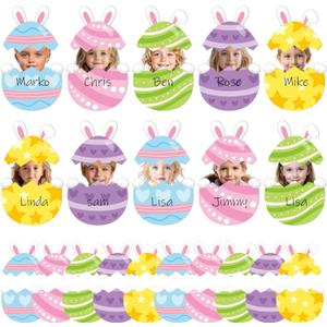 6 x BeYumi Easter Bunny Egg Cutouts - 50Pcs Easter DIY Cute Bunny Ear Egg Photo Craft for Kids Christian Eggs Name Tag Paper Cutouts Set School Classroom Party Activities Chalkboard Bulletin Board Decor