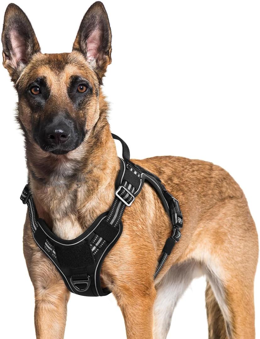 rabbitgoo Dog Harness for Large Dogs No Pull, Tactical Service Pet Vest with Molle and Control Handle, Adjustable and Reflective Military Harness for Easy Walking and Training, Black, XL (Xl(chest:23.6-41.89",neck:21.7-32.3",back:9.1"))
